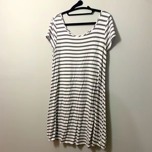 White Striped A-Line T-shirt Dress